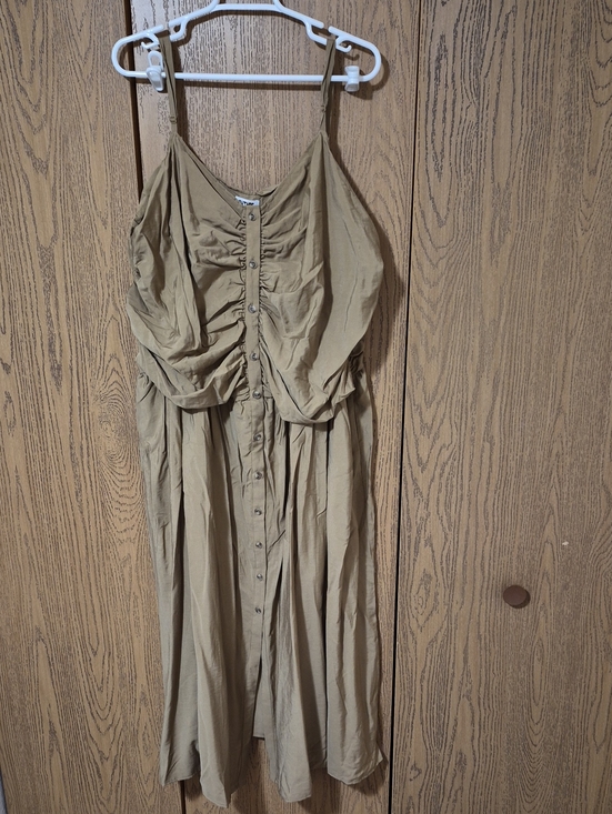 Future Collective Dresses & Skirts - Future Collective Khaki Ruched Button-Front Sundress with Spaghetti Straps Sz 3X